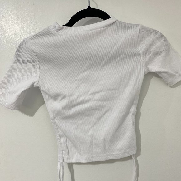 White Women's Tshirt with Drawstrings - Picture 4 of 5